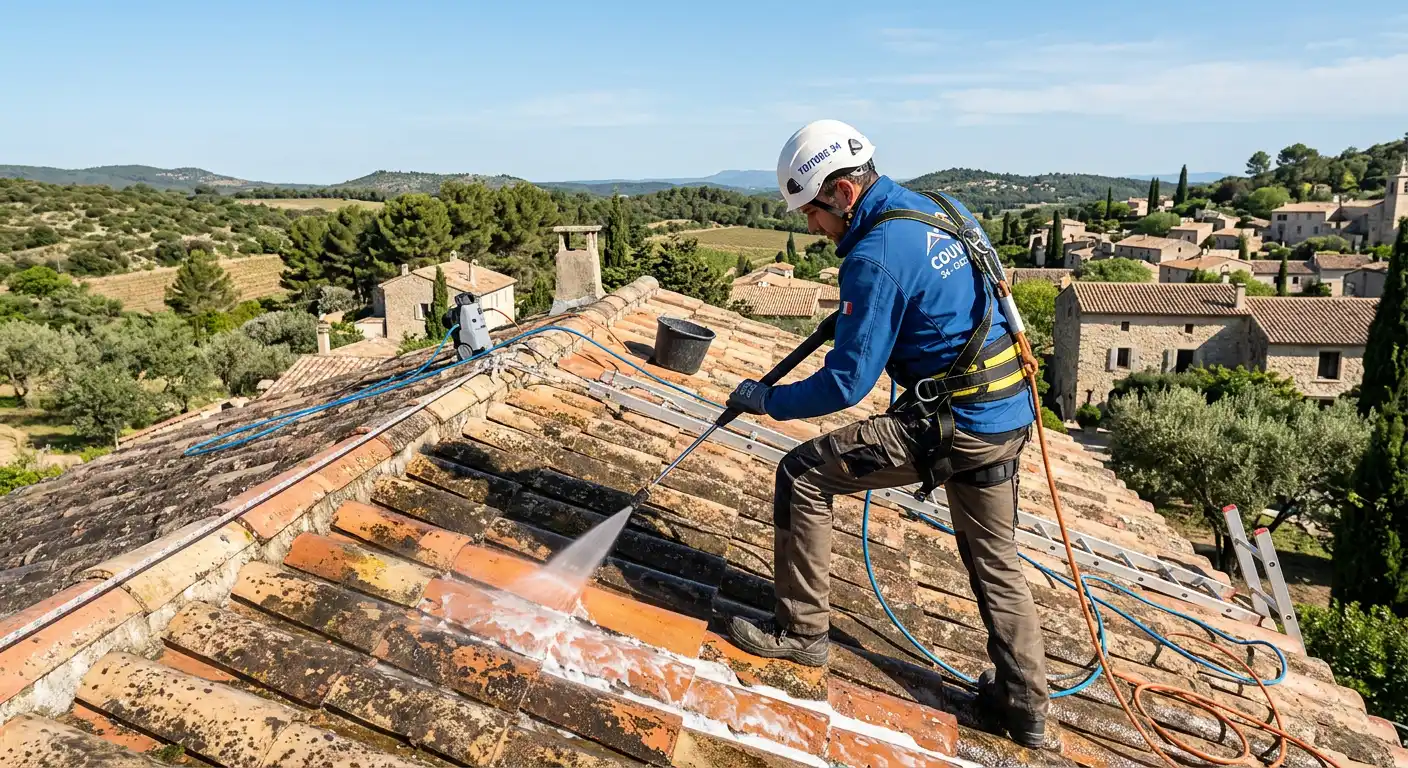 chantier de nettoyage de toiture
